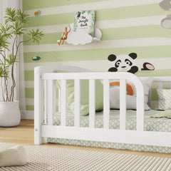 Bellemave® Pine Wood Floor Bed with Fence Guardrails & Central Entrance - Bellemave