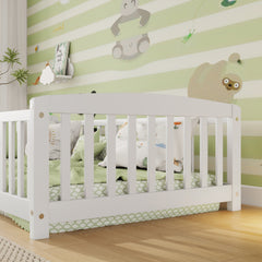 Bellemave® Pine Wood Floor Bed with Fence Guardrails & Central Entrance - Bellemave