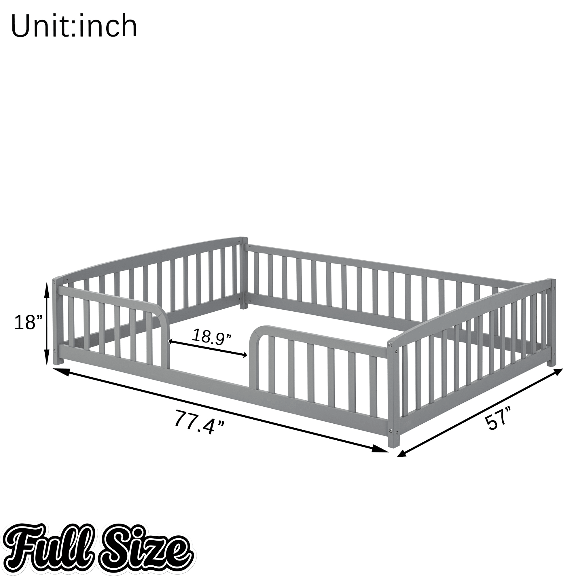 Bellemave® Pine Wood Floor Bed with Fence Guardrails & Central Entrance - Bellemave