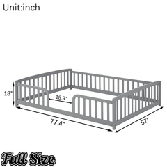 Bellemave® Pine Wood Floor Bed with Fence Guardrails & Central Entrance - Bellemave