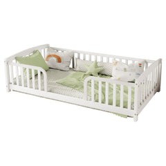 Bellemave® Pine Wood Floor Bed with Fence Guardrails & Central Entrance - Bellemave
