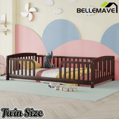 Bellemave® Pine Wood Floor Bed with Fence Guardrails & Central Entrance - Bellemave