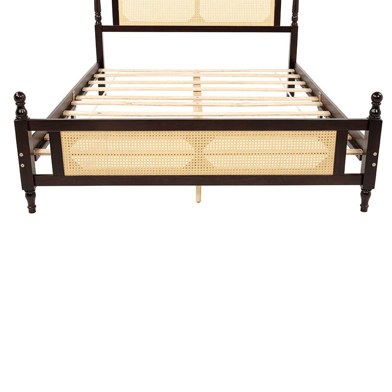 Bellemave® Pine Wooden Bed with Rattan Headboard and Footboard - Bellemave