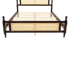 Bellemave® Pine Wooden Bed with Rattan Headboard and Footboard - Bellemave