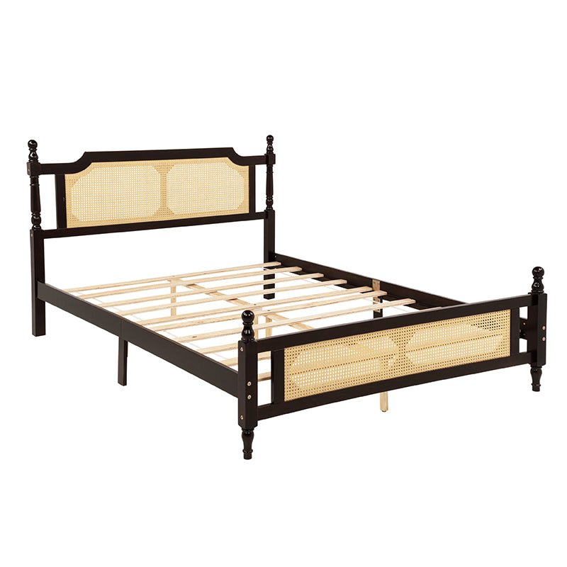 Bellemave® Pine Wooden Bed with Rattan Headboard and Footboard - Bellemave