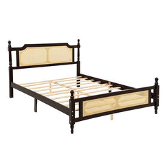 Bellemave® Pine Wooden Bed with Rattan Headboard and Footboard - Bellemave