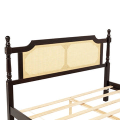 Bellemave® Pine Wooden Bed with Rattan Headboard and Footboard - Bellemave