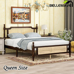 Bellemave® Pine Wooden Bed with Rattan Headboard and Footboard - Bellemave