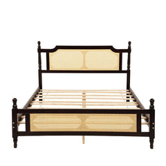 Bellemave® Pine Wooden Bed with Rattan Headboard and Footboard - Bellemave
