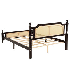 Bellemave® Pine Wooden Bed with Rattan Headboard and Footboard - Bellemave