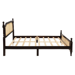 Bellemave® Pine Wooden Bed with Rattan Headboard and Footboard - Bellemave