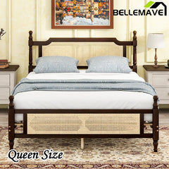 Bellemave® Pine Wooden Bed with Rattan Headboard and Footboard - Bellemave