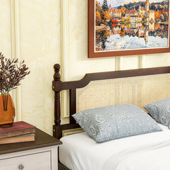Bellemave® Pine Wooden Bed with Rattan Headboard and Footboard - Bellemave