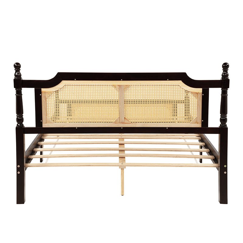 Bellemave® Pine Wooden Bed with Rattan Headboard and Footboard - Bellemave