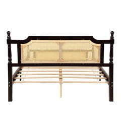 Bellemave® Pine Wooden Bed with Rattan Headboard and Footboard - Bellemave