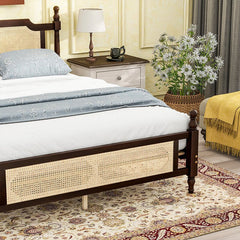 Bellemave® Pine Wooden Bed with Rattan Headboard and Footboard - Bellemave