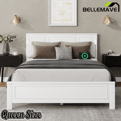 Bellemave® Pinewood Platform Bed Frame with Tall - Panel Headboard & Footboard, Built - in LED Lights - Bellemave