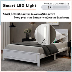 Bellemave® Pinewood Platform Bed Frame with Tall - Panel Headboard & Footboard, Built - in LED Lights - Bellemave