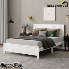 Bellemave® Pinewood Platform Bed Frame with Tall - Panel Headboard & Footboard, Built - in LED Lights - Bellemave