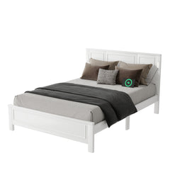 Bellemave® Pinewood Platform Bed Frame with Tall - Panel Headboard & Footboard, Built - in LED Lights - Bellemave