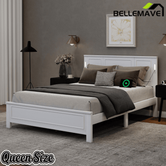 Bellemave® Pinewood Platform Bed Frame with Tall - Panel Headboard & Footboard, Built - in LED Lights - Bellemave