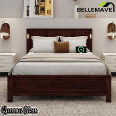 Bellemave® Pinewood Platform Bed Frame with Tall - Panel Headboard & Footboard, Built - in LED Lights - Bellemave