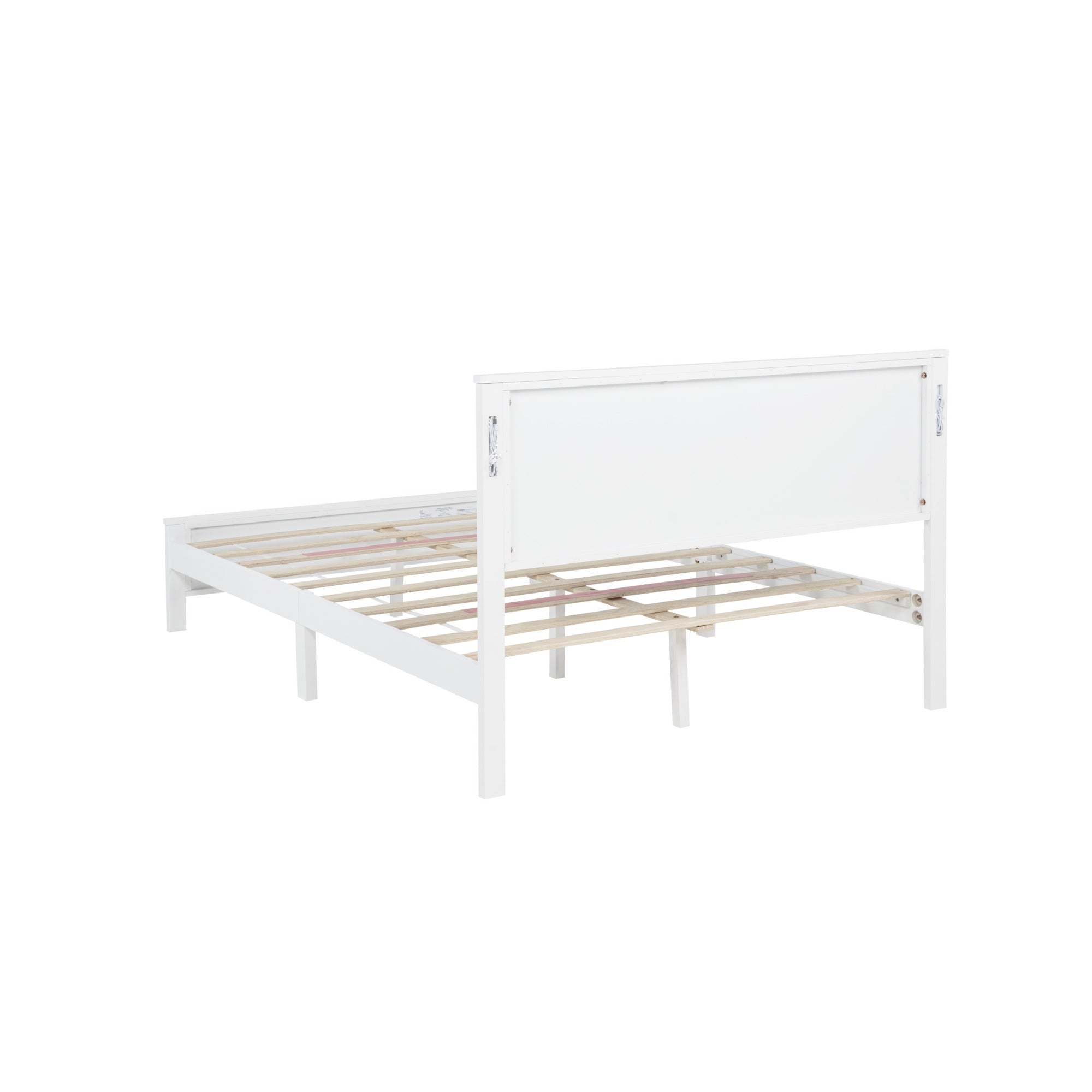 Bellemave® Pinewood Platform Bed Frame with Tall - Panel Headboard & Footboard, Built - in LED Lights - Bellemave