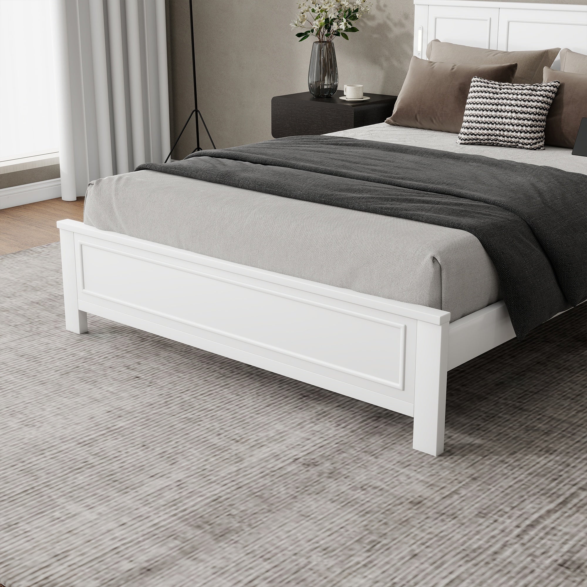 Bellemave® Pinewood Platform Bed Frame with Tall - Panel Headboard & Footboard, Built - in LED Lights - Bellemave