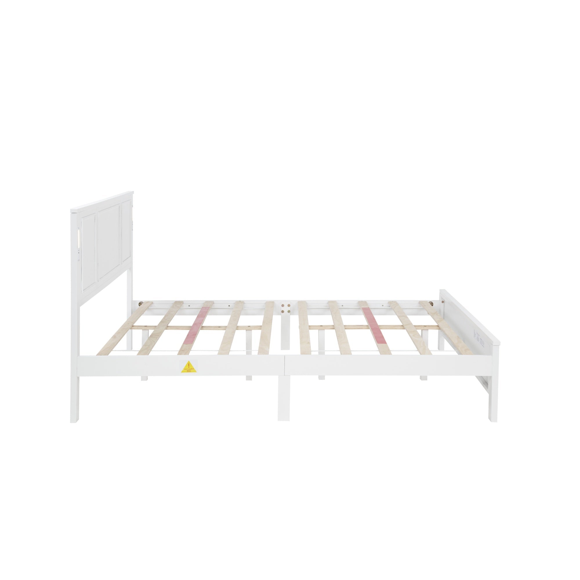 Bellemave® Pinewood Platform Bed Frame with Tall - Panel Headboard & Footboard, Built - in LED Lights - Bellemave