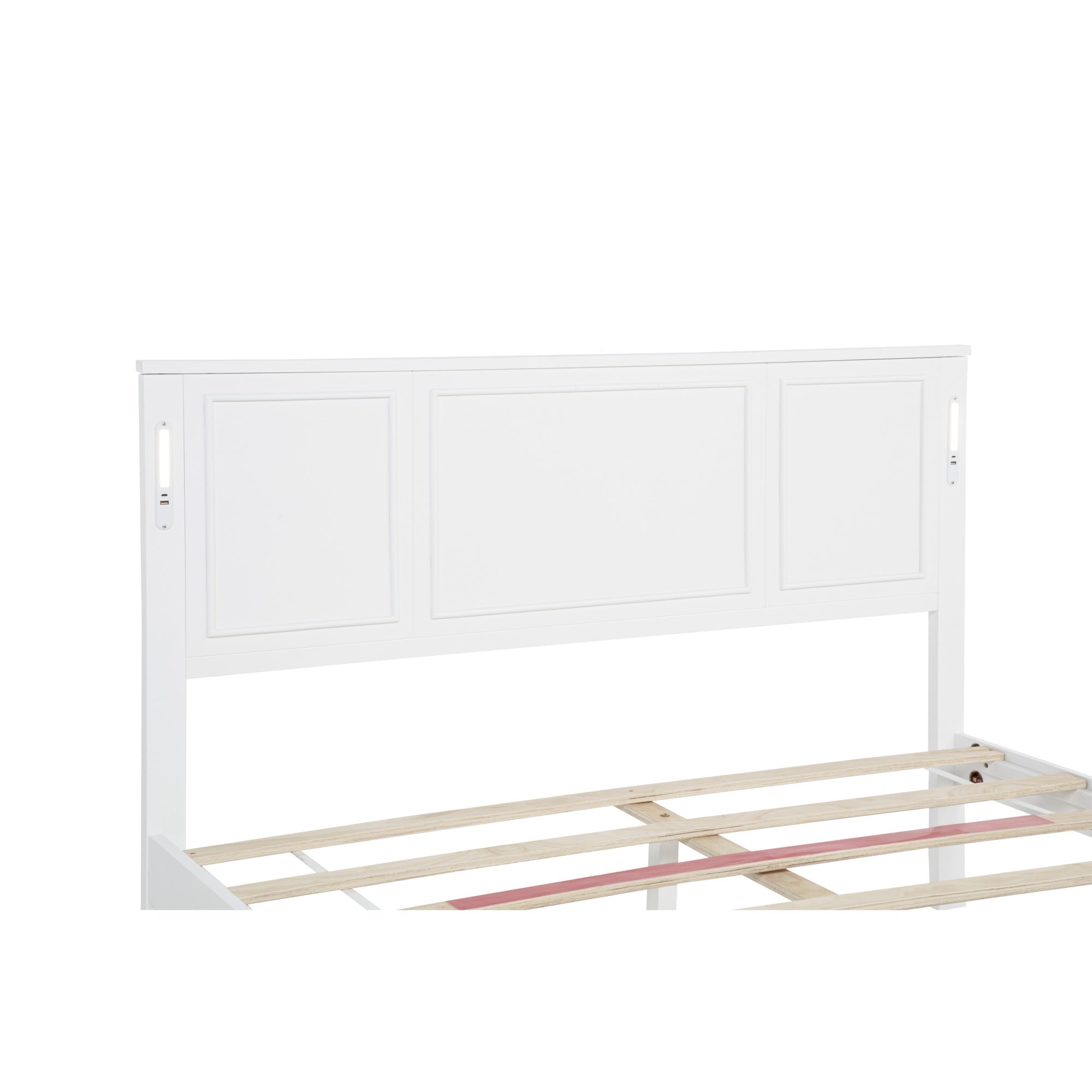 Bellemave® Pinewood Platform Bed Frame with Tall - Panel Headboard & Footboard, Built - in LED Lights - Bellemave