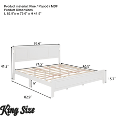 Bellemave® Pinewood Platform Bed Frame with Tall - Panel Headboard & Footboard, Built - in LED Lights - Bellemave