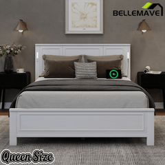 Bellemave® Pinewood Platform Bed Frame with Tall - Panel Headboard & Footboard, Built - in LED Lights - Bellemave