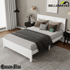 Bellemave® Pinewood Platform Bed Frame with Tall - Panel Headboard & Footboard, Built - in LED Lights - Bellemave
