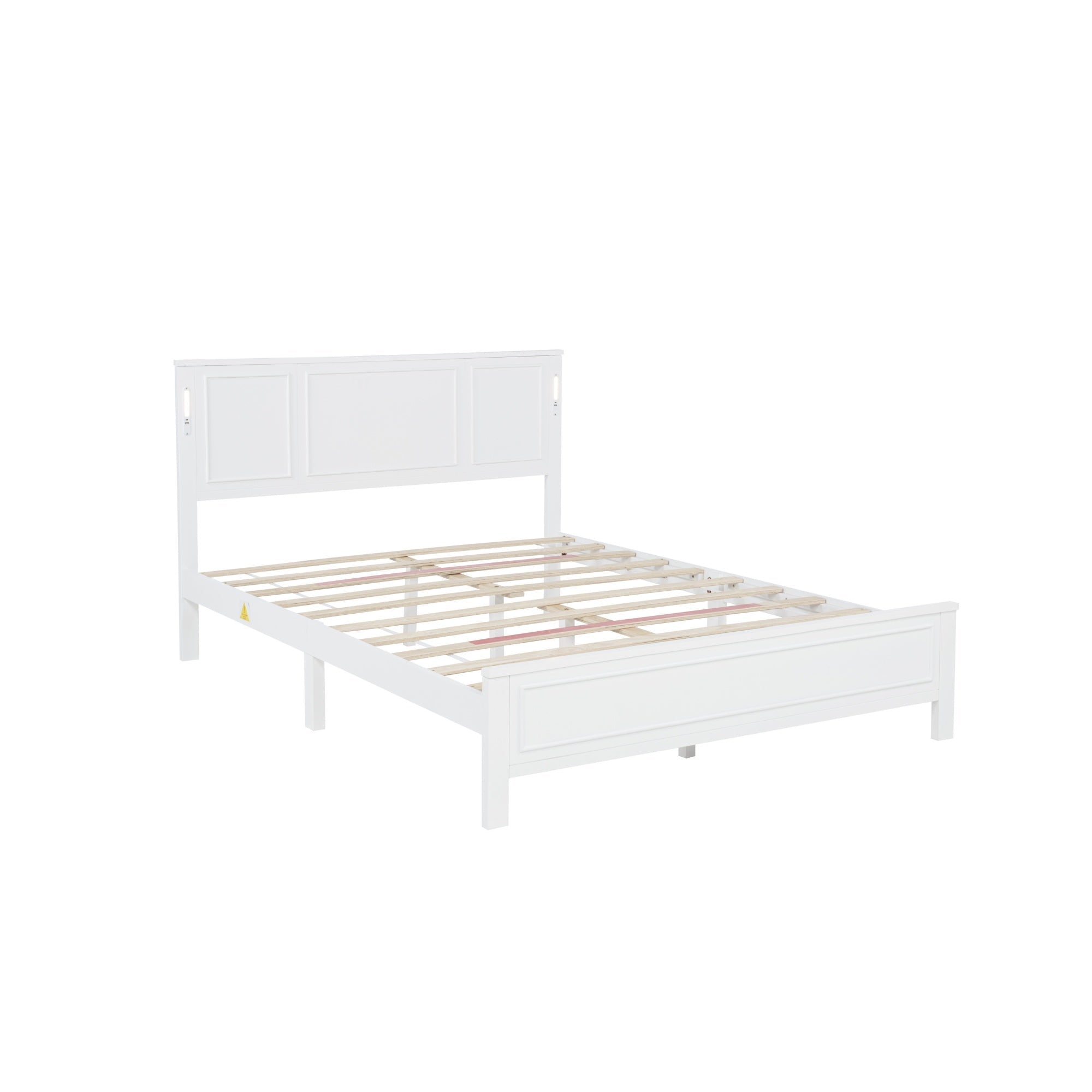 Bellemave® Pinewood Platform Bed Frame with Tall - Panel Headboard & Footboard, Built - in LED Lights - Bellemave