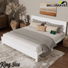 Bellemave® Pinewood Platform Bed Frame with Tall - Panel Headboard & Footboard, Built - in LED Lights - Bellemave