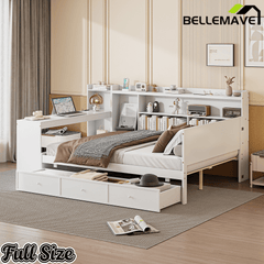 Bellemave® Pinewood U - Shaped Captain Daybed with Desk, Storage Drawers & USB Headboard - Bellemave