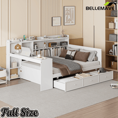 Bellemave® Pinewood U - Shaped Captain Daybed with Desk, Storage Drawers & USB Headboard - Bellemave