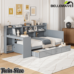 Bellemave® Pinewood U - Shaped Captain Daybed with Desk, Storage Drawers & USB Headboard - Bellemave