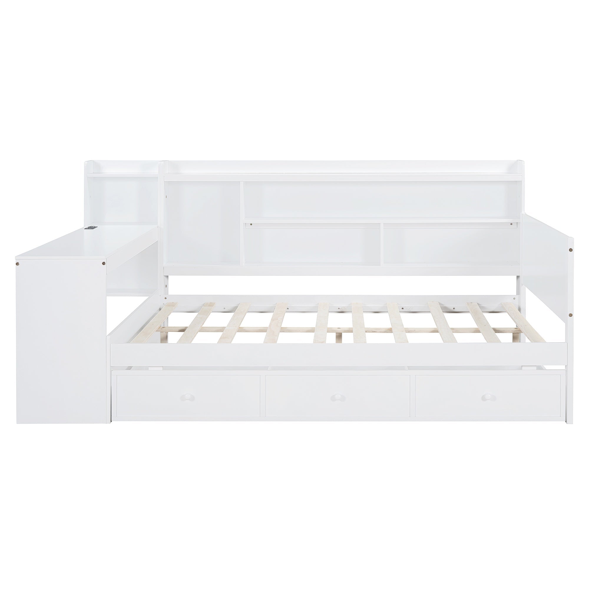 Bellemave® Pinewood U - Shaped Captain Daybed with Desk, Storage Drawers & USB Headboard - Bellemave