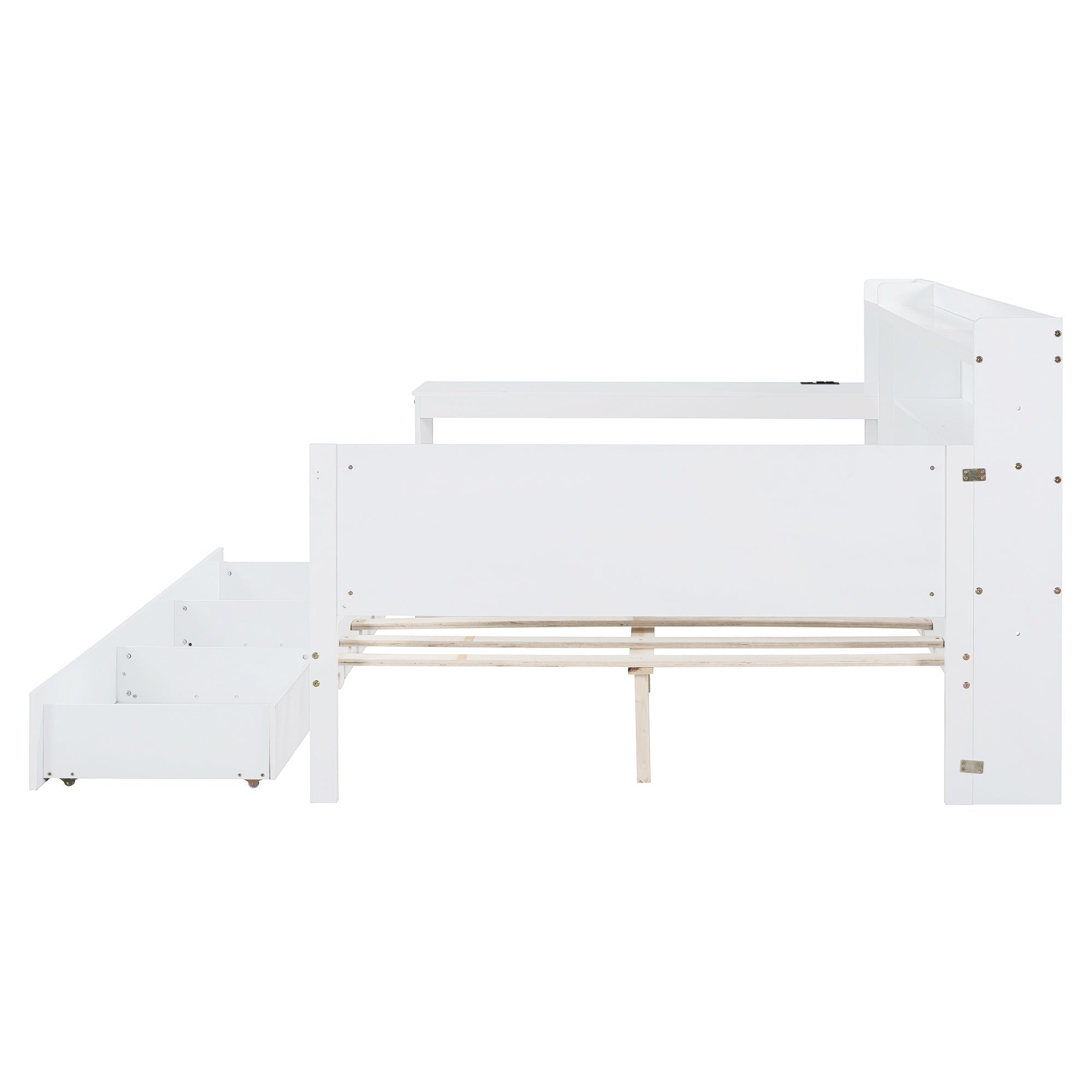 Bellemave® Pinewood U - Shaped Captain Daybed with Desk, Storage Drawers & USB Headboard - Bellemave