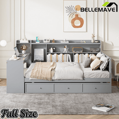 Bellemave® Pinewood U - Shaped Captain Daybed with Desk, Storage Drawers & USB Headboard - Bellemave