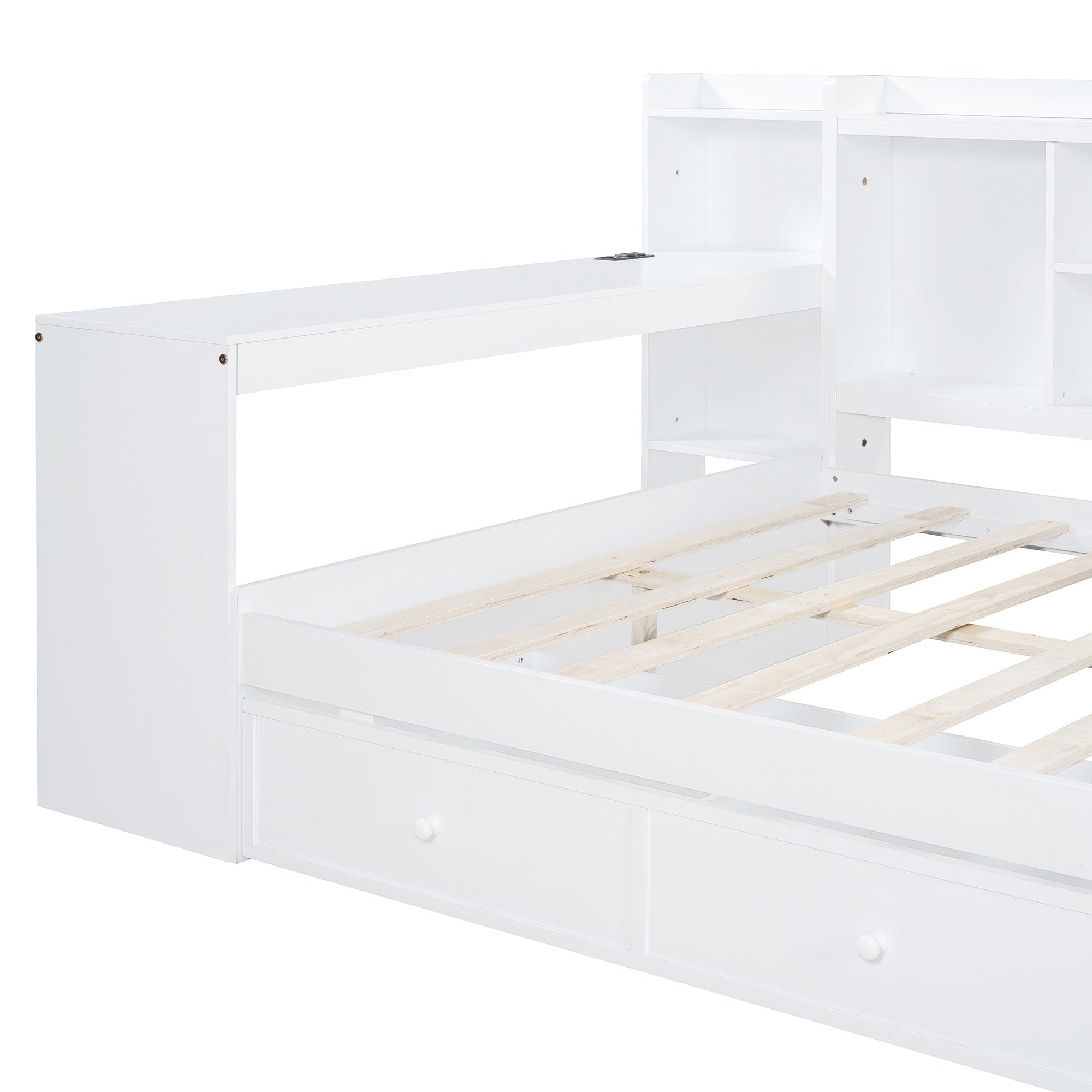 Bellemave® Pinewood U - Shaped Captain Daybed with Desk, Storage Drawers & USB Headboard - Bellemave