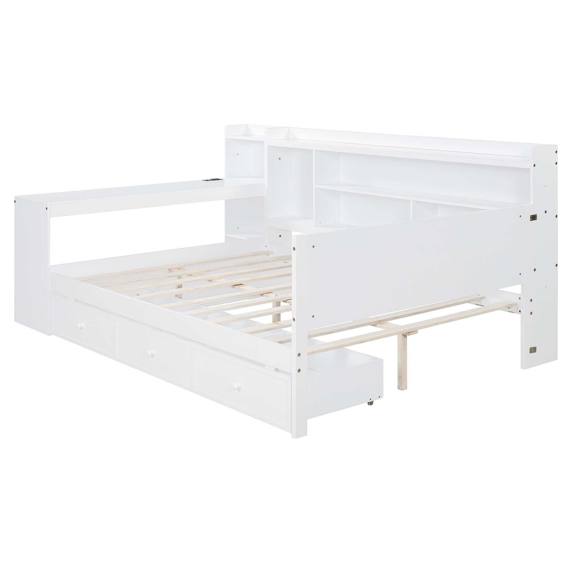 Bellemave® Pinewood U - Shaped Captain Daybed with Desk, Storage Drawers & USB Headboard - Bellemave