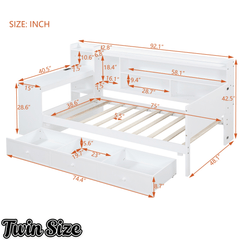 Bellemave® Pinewood U - Shaped Captain Daybed with Desk, Storage Drawers & USB Headboard - Bellemave