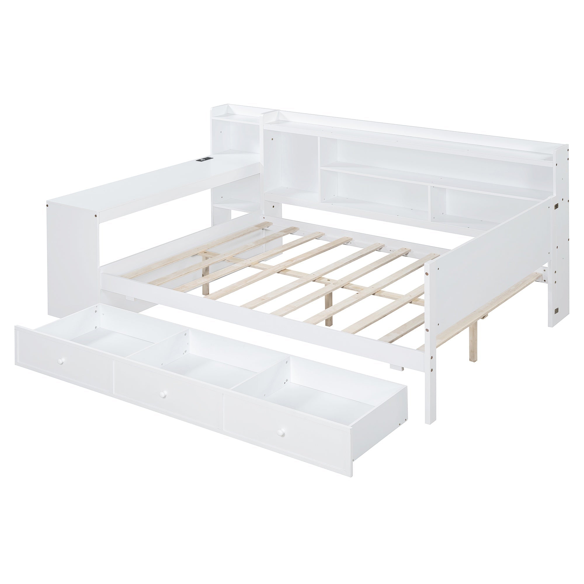 Bellemave® Pinewood U - Shaped Captain Daybed with Desk, Storage Drawers & USB Headboard - Bellemave