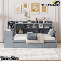 Bellemave® Pinewood U - Shaped Captain Daybed with Desk, Storage Drawers & USB Headboard - Bellemave