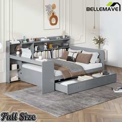 Bellemave® Pinewood U - Shaped Captain Daybed with Desk, Storage Drawers & USB Headboard - Bellemave