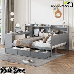 Bellemave® Pinewood U - Shaped Captain Daybed with Desk, Storage Drawers & USB Headboard - Bellemave