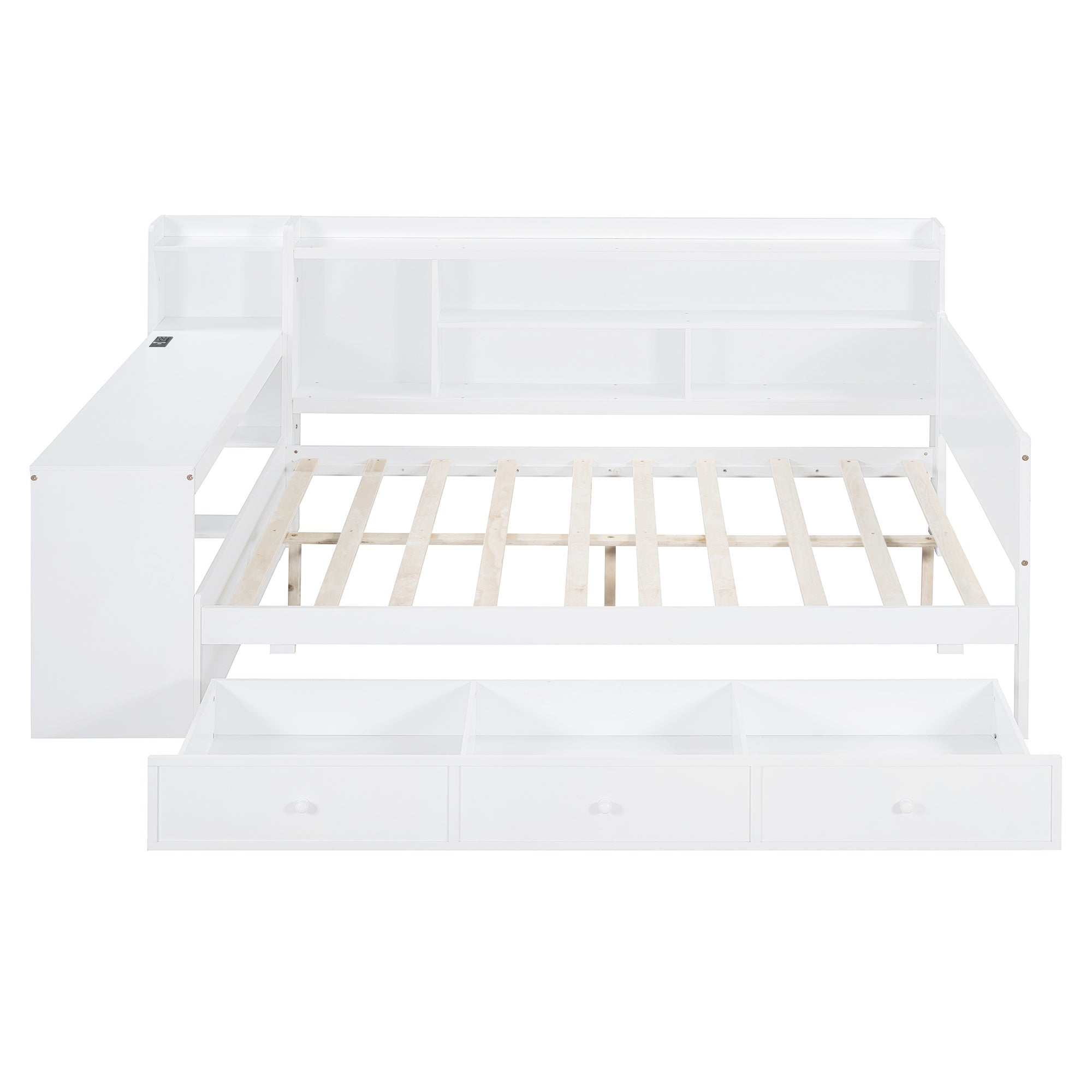 Bellemave® Pinewood U - Shaped Captain Daybed with Desk, Storage Drawers & USB Headboard - Bellemave