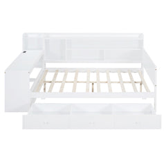 Bellemave® Pinewood U - Shaped Captain Daybed with Desk, Storage Drawers & USB Headboard - Bellemave